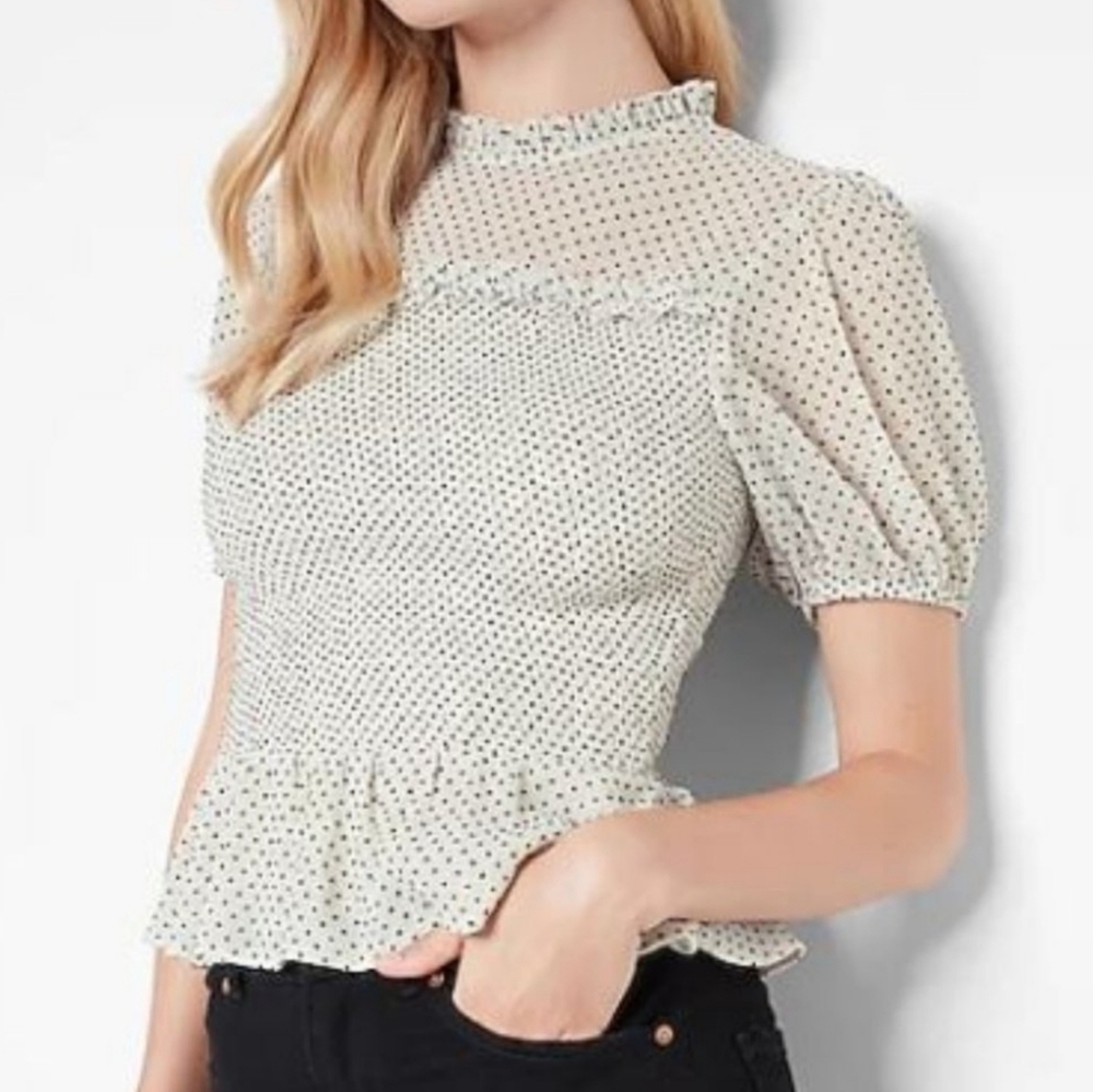 Express Polka Dot Smocked Peplum Top